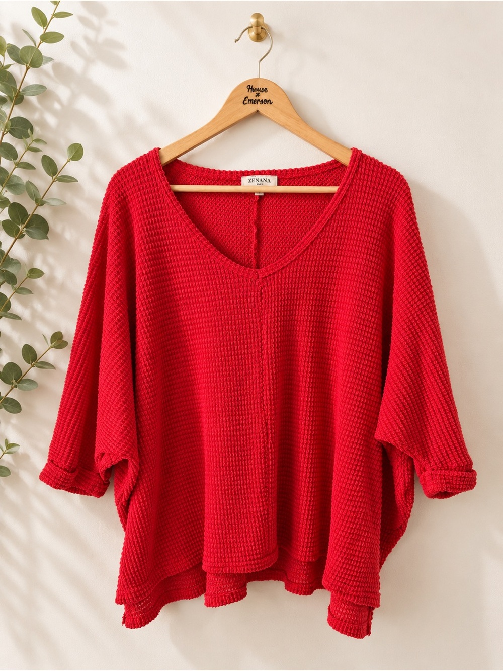 Zenana Red Waffle Knit Oversized Top Size L/XL